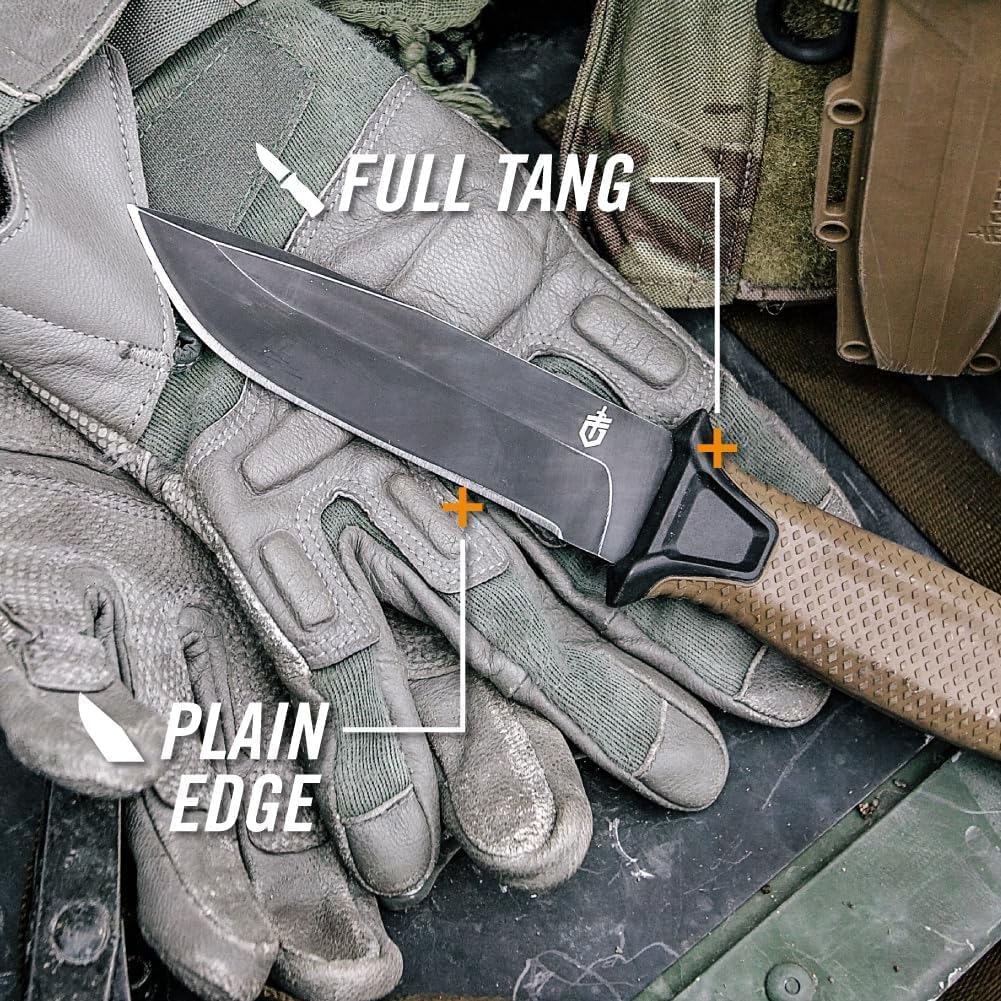 Gerber StrongArm Fixed Blade Tactical Knife, Black Serrated Edge – Full Tang 420HC Survival Knife