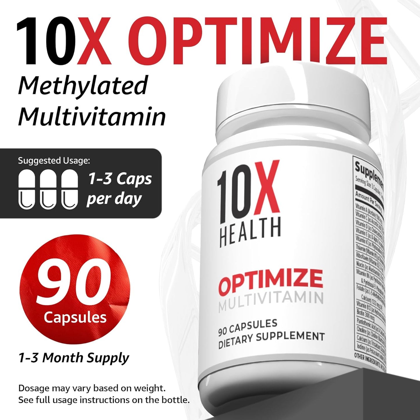 10X Health Optimize Methylated Multivitamin – 34-in-1 Formula for Men & Women | 90 Capsules