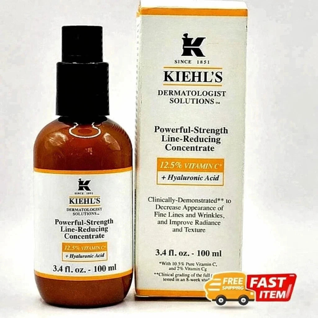 Kiehl's Powerful-Strength Line-Reducing Concentrate, 3.4 oz – 12.5% Vitamin C & Hyaluronic Acid Serum