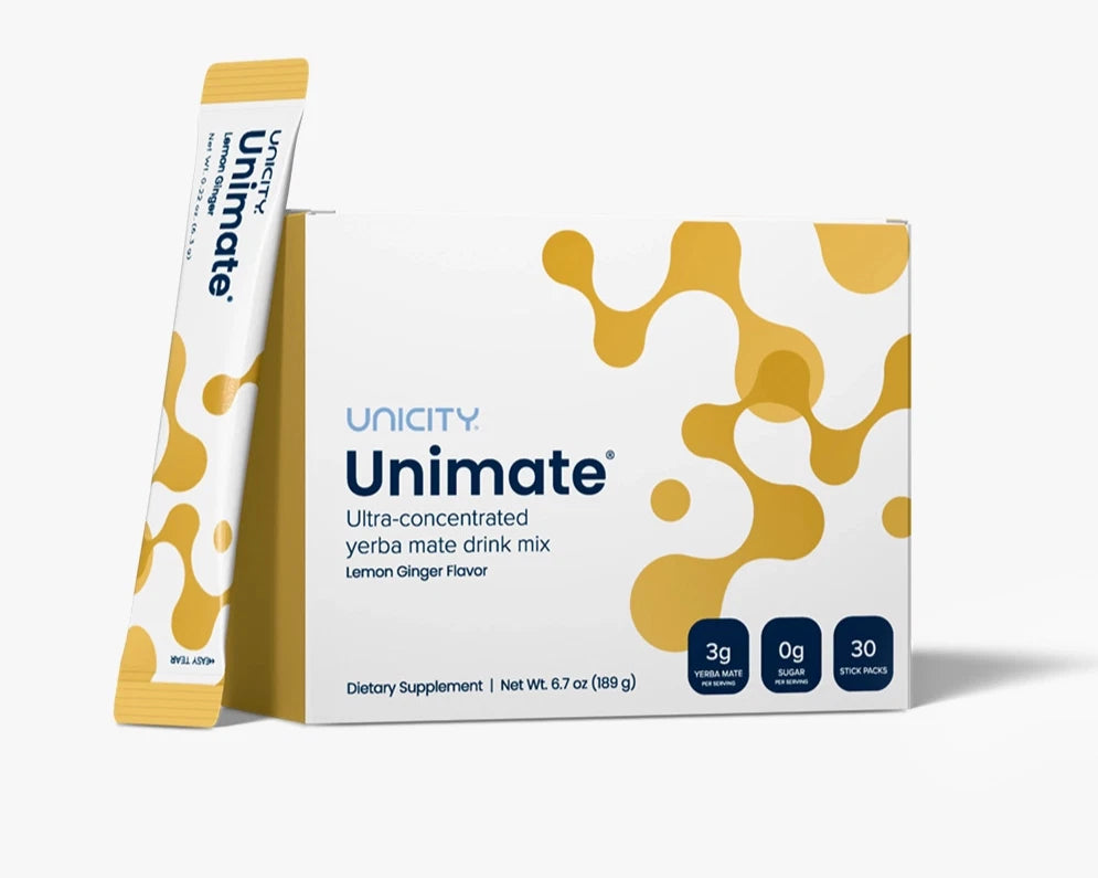 Unicity Unimate Yerba Mate Drink Mix, Lemon Ginger, 30 Stick Packs