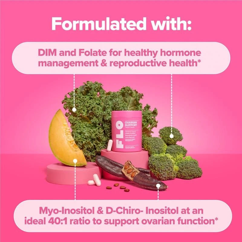 FLO Ovarian Support Vitamin – Hormone Balance Supplement for Women | 90 Vegan Capsules