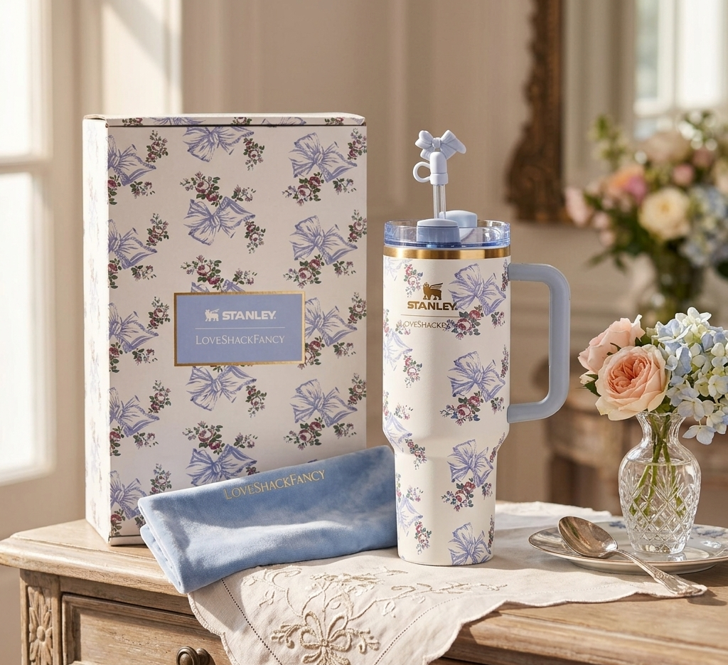 Stanley x LoveShackFancy 40oz Quencher Tumbler Rosa Beaux Blue Floral