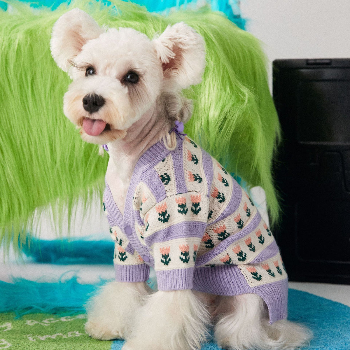 purple floral dog sweater cardigan