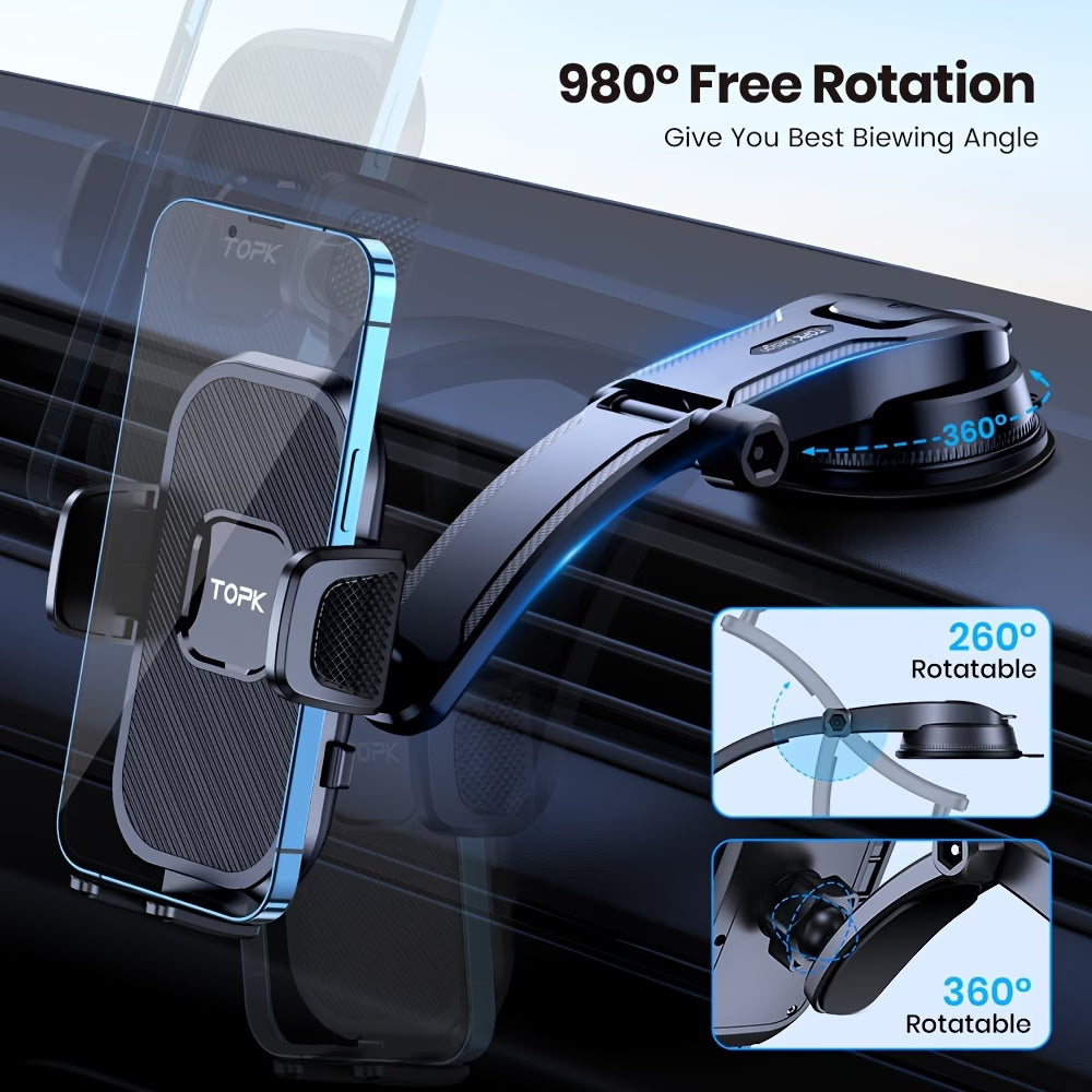 TOPK Universal Car Phone Holder | Adjustable Dashboard & Windshield Mount