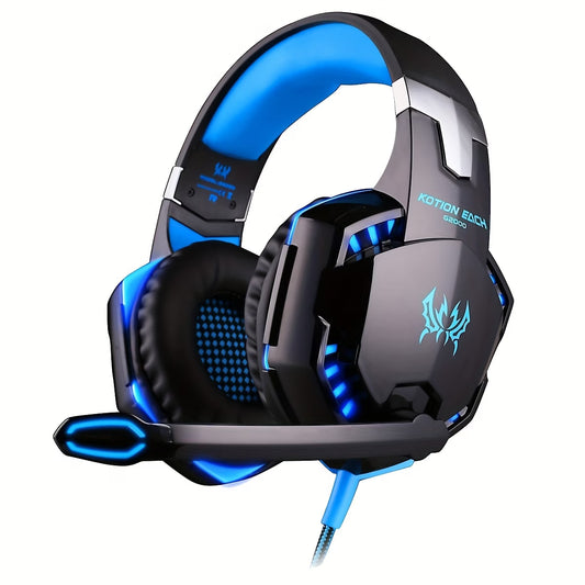 G2000 Gaming Headset - Over Ear Wired Headphones with Mic - LED Light for PC Game, Video Games Ps 5