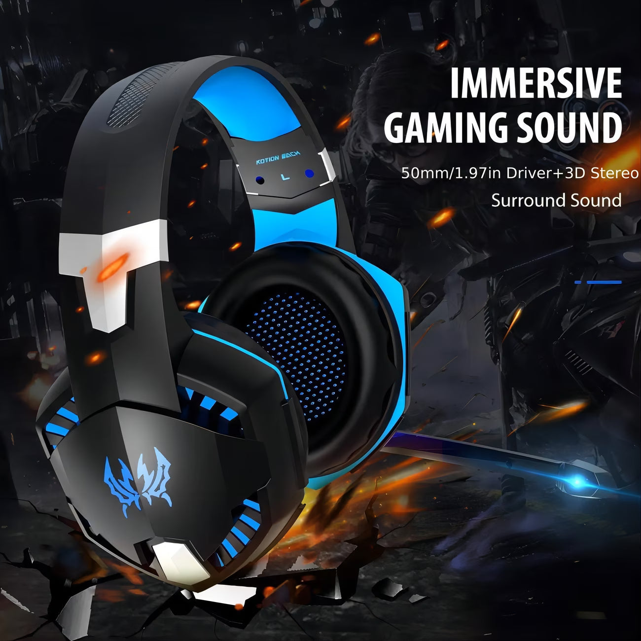 G2000 Gaming Headset - Over Ear Wired Headphones with Mic - LED Light for PC Game, Video Games Ps 5