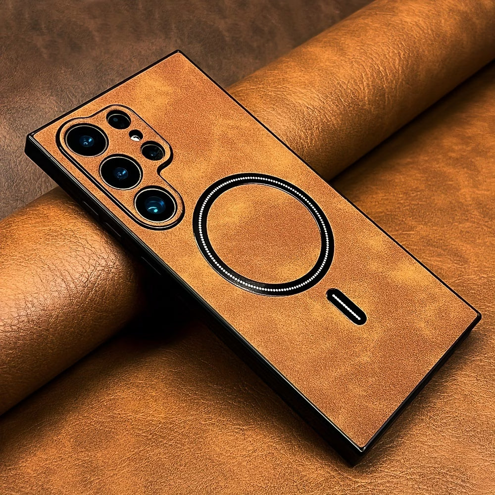 Phone Case - Luxury Retro Artificial Leather Phone Case Compatible with for Samsung Compatible with Galaxy S25 Ultra S24 S23 S22 S21 Note 20 Ultra Matte Soft Bumper Magnetic Wireless Charging Shockproof