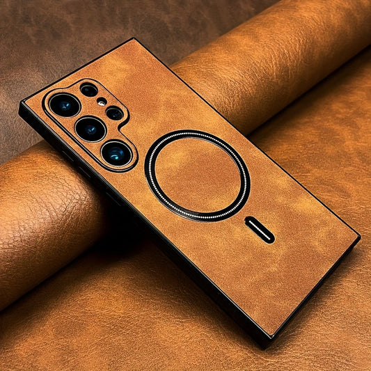 Phone Case - Luxury Retro Artificial Leather Phone Case Compatible with for Samsung Compatible with Galaxy S25 Ultra S24 S23 S22 S21 Note 20 Ultra Matte Soft Bumper Magnetic Wireless Charging Shockproof