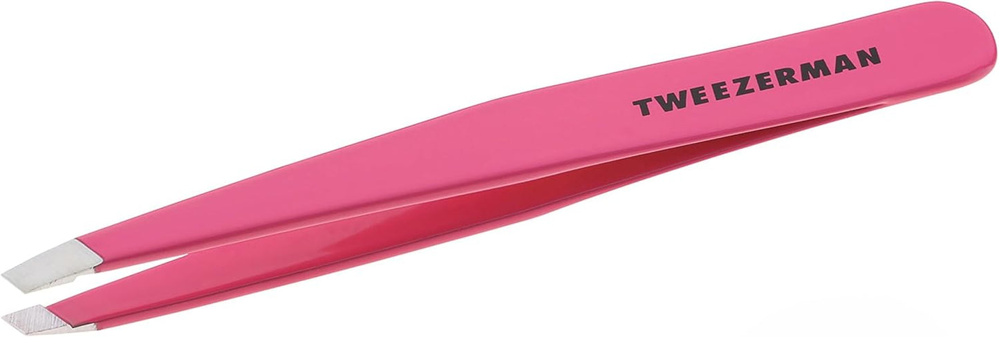 Tweezerman Classic Stainless Steel Slant Tweezer, Neon Pink – Award-Winning Eyebrow Tweezers