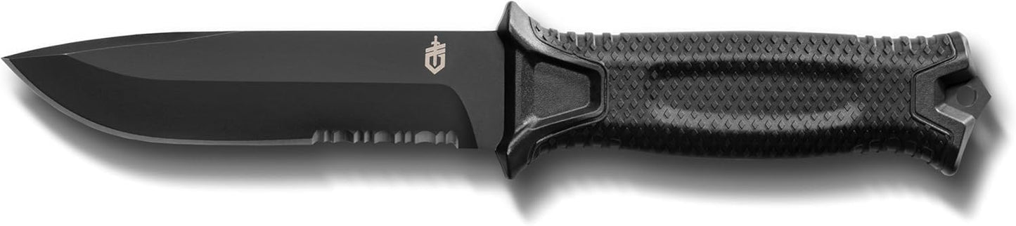 Gerber StrongArm Fixed Blade Tactical Knife, Black Serrated Edge – Full Tang 420HC Survival Knife
