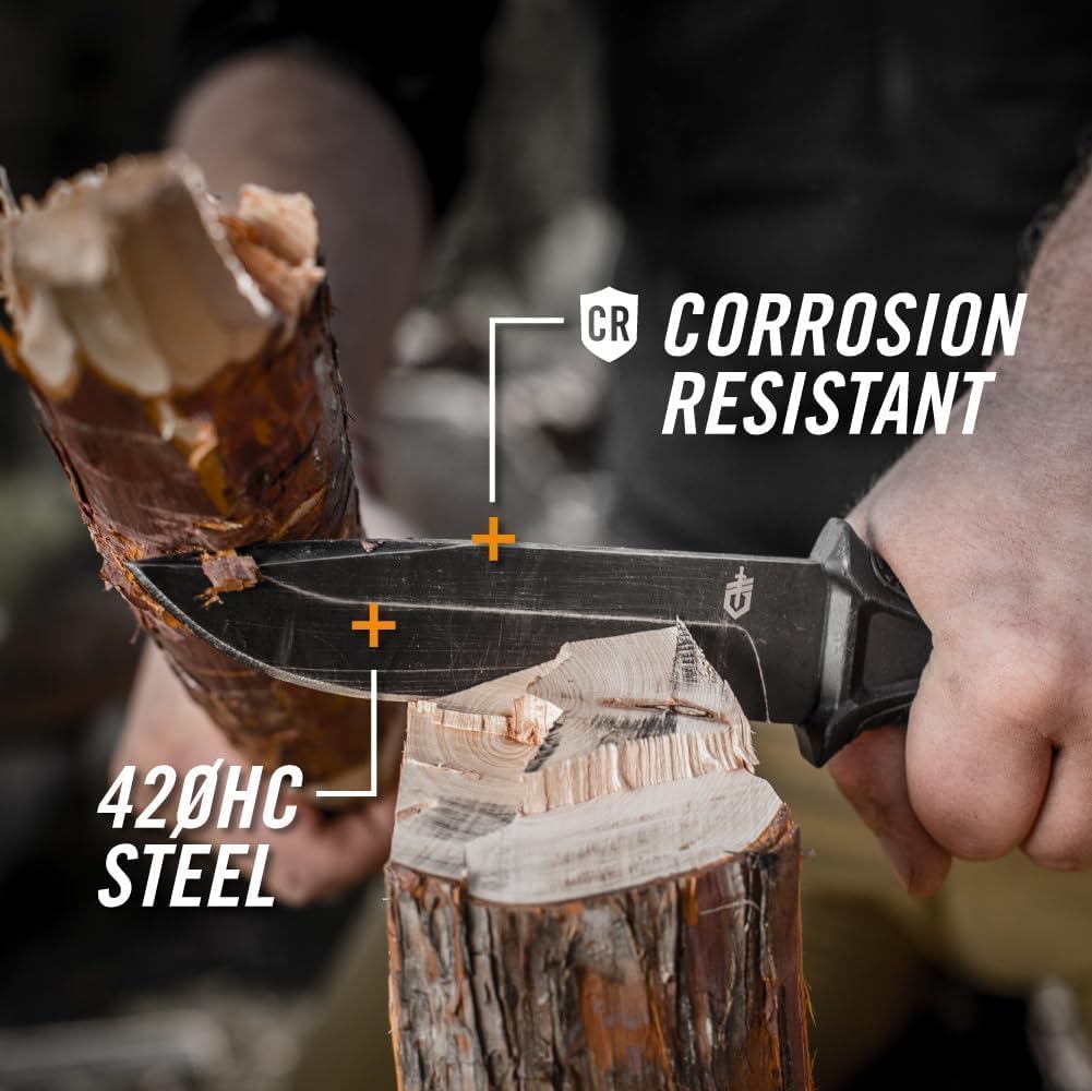 Gerber StrongArm Fixed Blade Tactical Knife, Black Serrated Edge – Full Tang 420HC Survival Knife