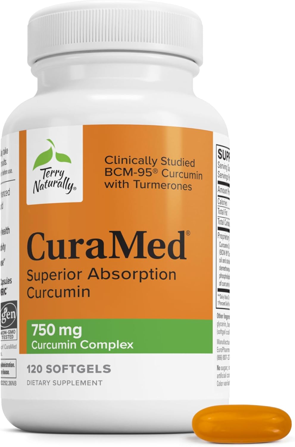 Terry Naturally CuraMed 750mg Curcumin Complex – Brain, Heart & Immune Antioxidant Support | 120 Softgels