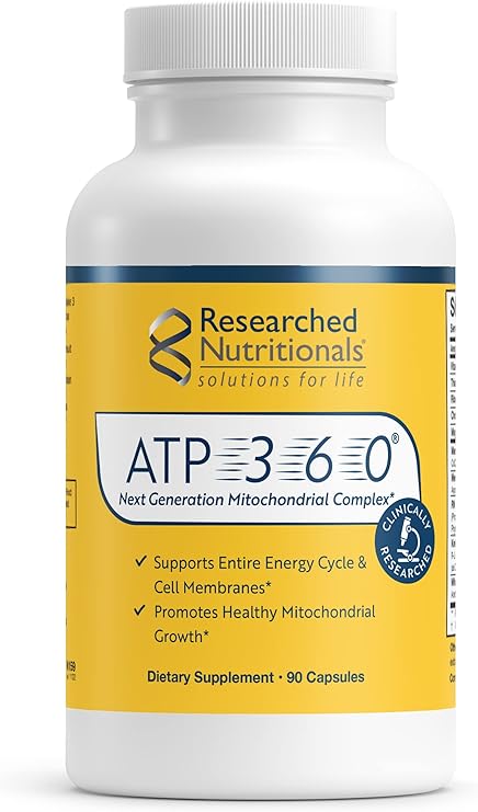 Researched Nutritionals ATP 360 Mitochondrial Support Supplement, 90 Capsules – CoQ10, PQQ & R-Lipoic Acid