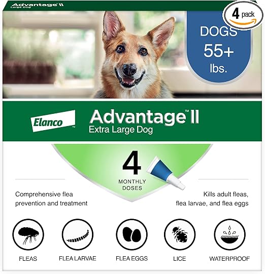 Advantage II XL Dog Flea Treatment for Dogs Over 55 lbs, 4 Month Supply