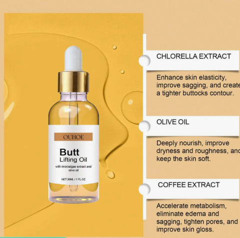 OUHOE Hip & Buttock Firming Oil 30ml - Natural Hydrating Blend For Skin Elasticity Support, Moisturizing Essential Oil Formula To Help Improve Skin Texture, Non-Greasy Body Contouring Care For All Skin Tones,Light Beige