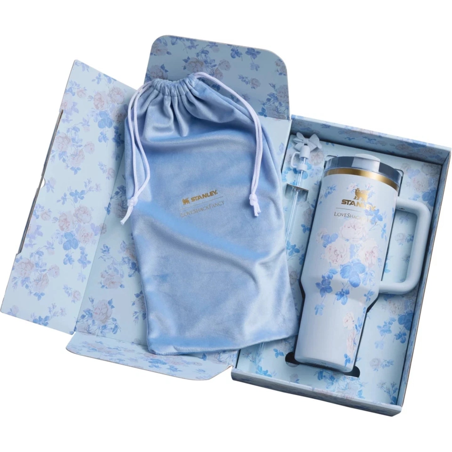 STANLEY X LOVE SHACK FANCY TUMBLER QUENCHER 40OZ - FLORAL BLUE (GIFT BOX)
