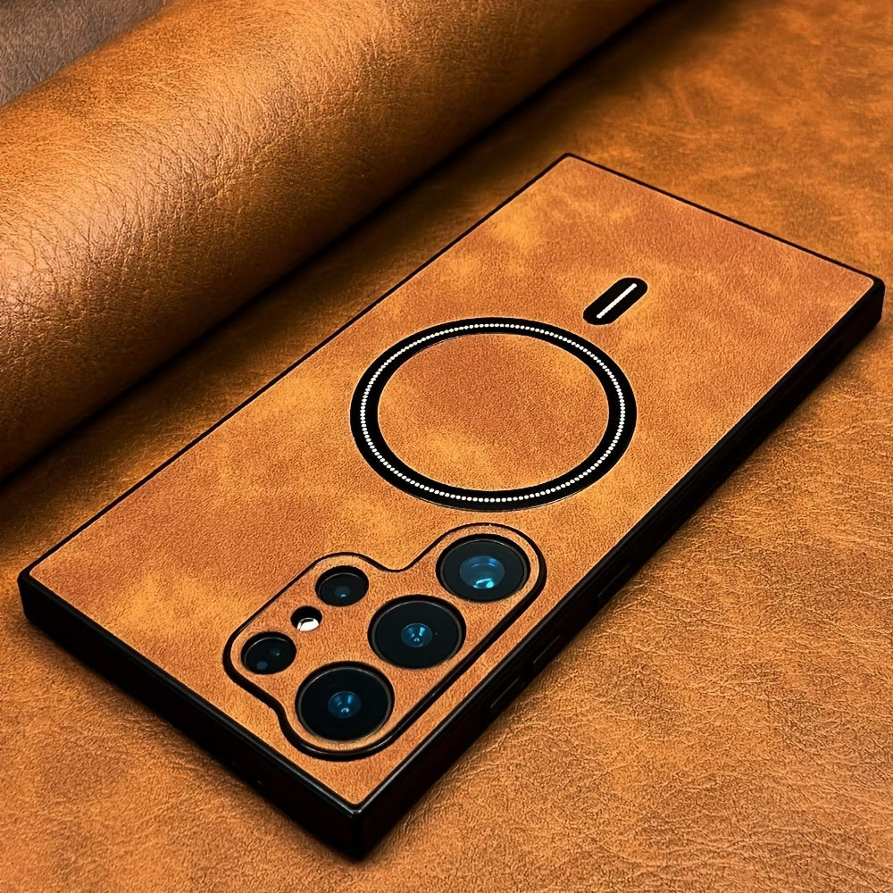 Phone Case - Luxury Retro Artificial Leather Phone Case Compatible with for Samsung Compatible with Galaxy S25 Ultra S24 S23 S22 S21 Note 20 Ultra Matte Soft Bumper Magnetic Wireless Charging Shockproof