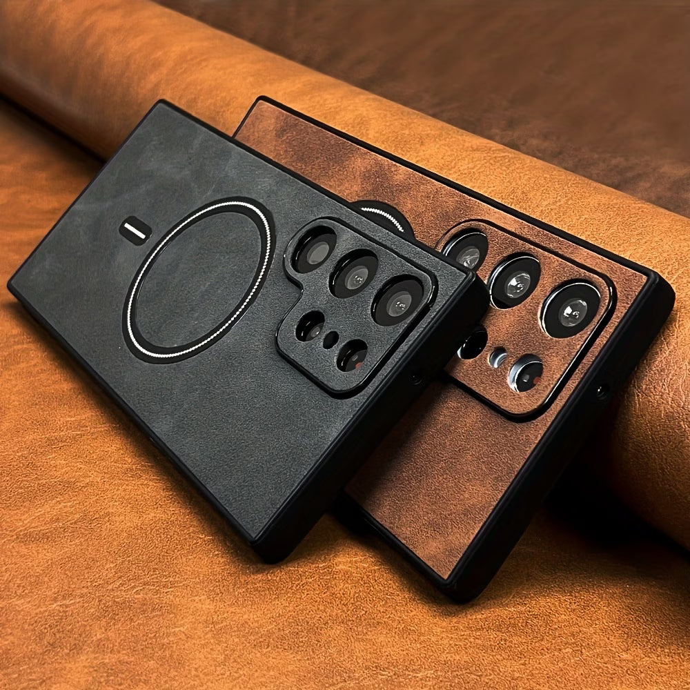 Phone Case - Luxury Retro Artificial Leather Phone Case Compatible with for Samsung Compatible with Galaxy S25 Ultra S24 S23 S22 S21 Note 20 Ultra Matte Soft Bumper Magnetic Wireless Charging Shockproof