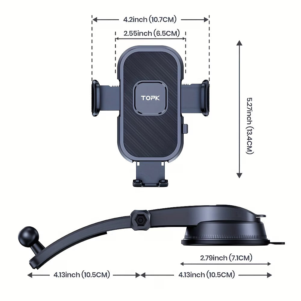 TOPK Universal Car Phone Holder | Adjustable Dashboard & Windshield Mount