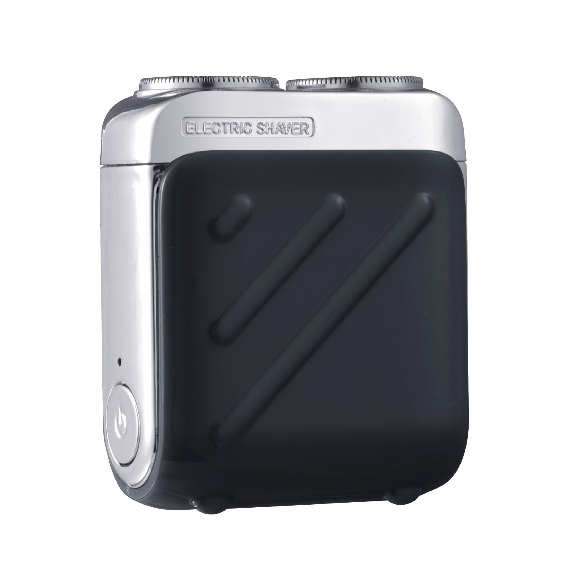 Black mini electric shaver with chrome top