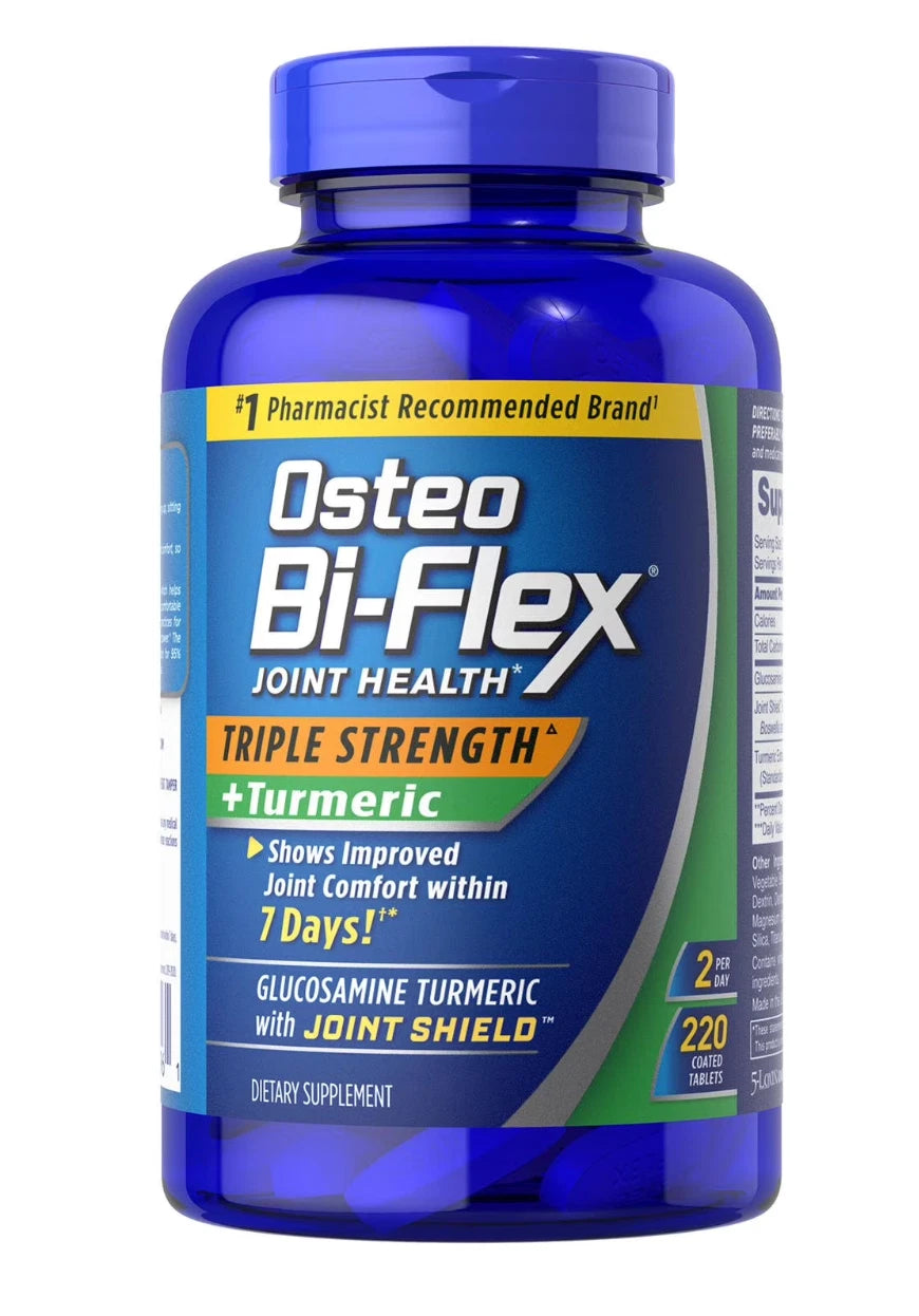 Osteo Bi-Flex Triple Strength + Turmeric, 220 Tablets – Glucosamine, Joint Shield 5-LOXIN Advanced & Curcumin
