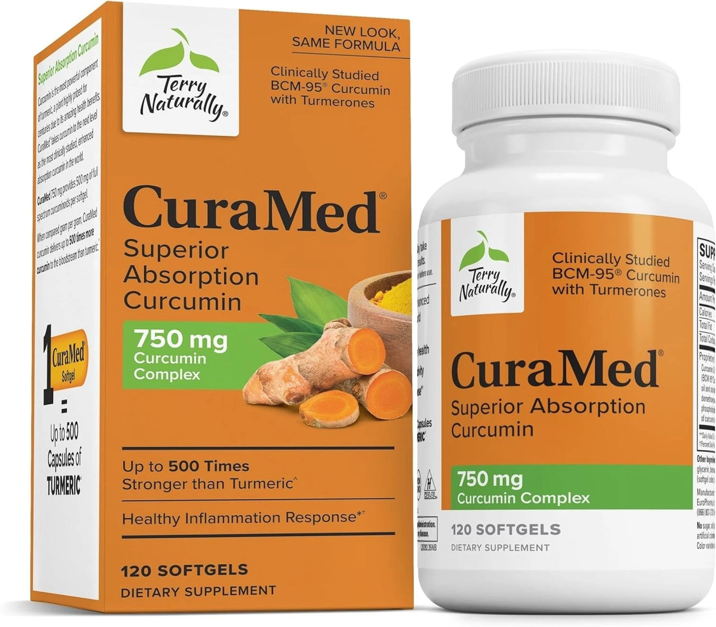 Terry Naturally CuraMed 750mg Curcumin Complex – Brain, Heart & Immune Antioxidant Support | 120 Softgels