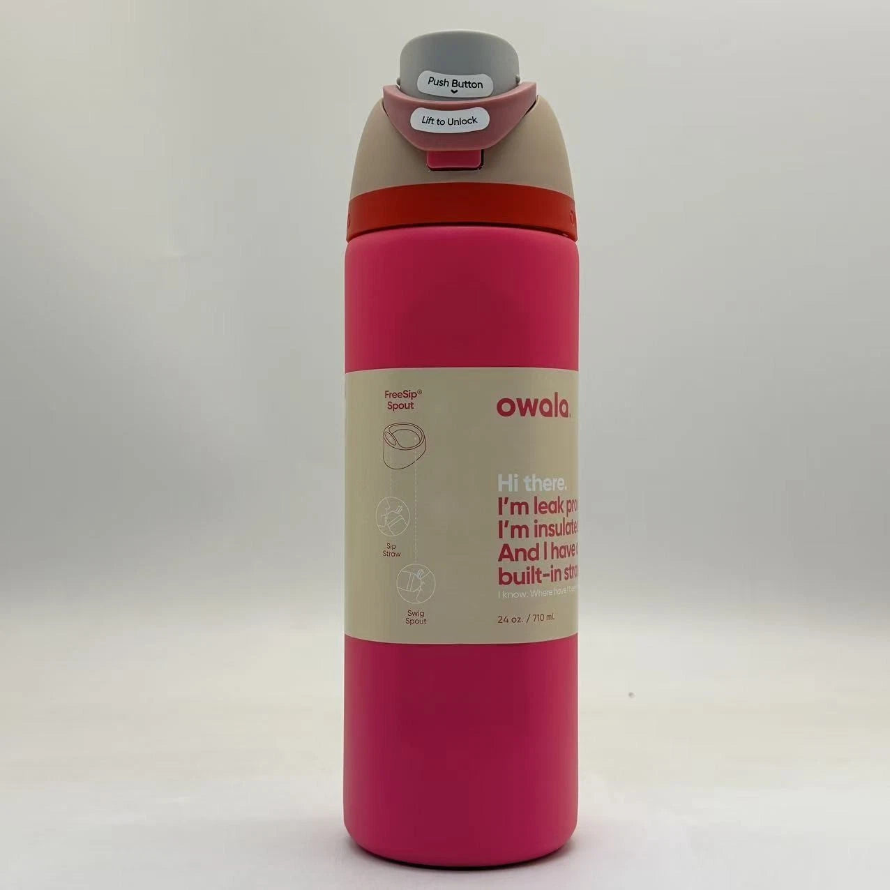 Owala FreeSip Insulated Stainless Steel Water Bottle, 24oz Rose Pink – Sport Sipper Straw Mug