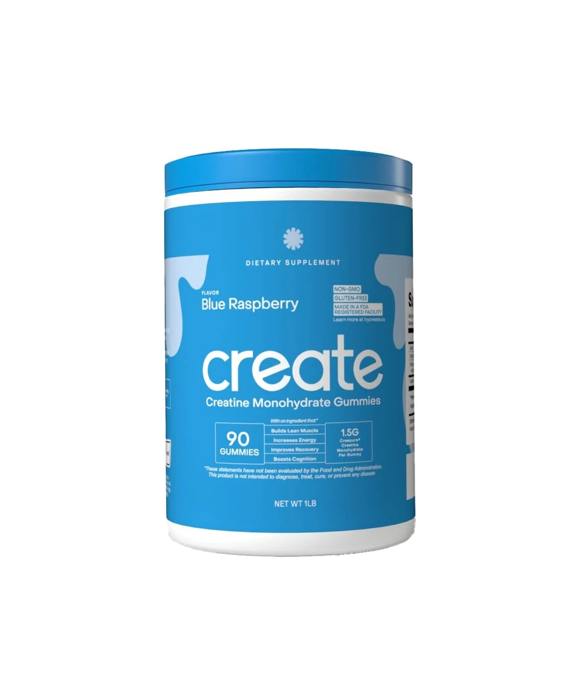Create Creatine Monohydrate Gummies – Blue Raspberry | Focus, Strength & Endurance | Vegan | 90ct (30 Servings)
