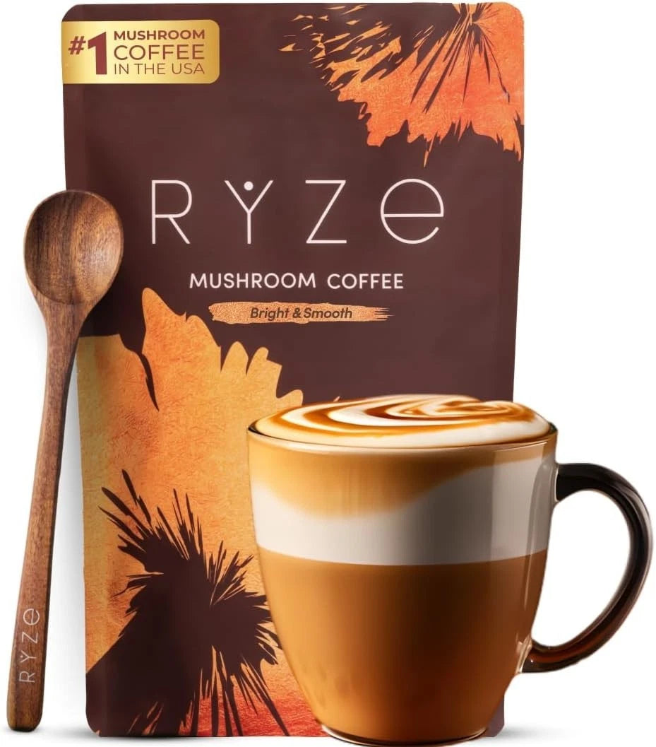 RYZE Organic Mushroom Instant Coffee – Medium Roast | 6 Adaptogenic Mushrooms