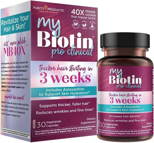 Purity Products MyBiotin ProClinical – Thicker Hair Support with MB40X Biotin Matrix & Astaxanthin | 30 Capsules