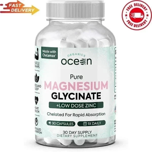 Ocean Pure Magnesium Glycinate, Chelated, Low Zinc Dose, 90 Capsules