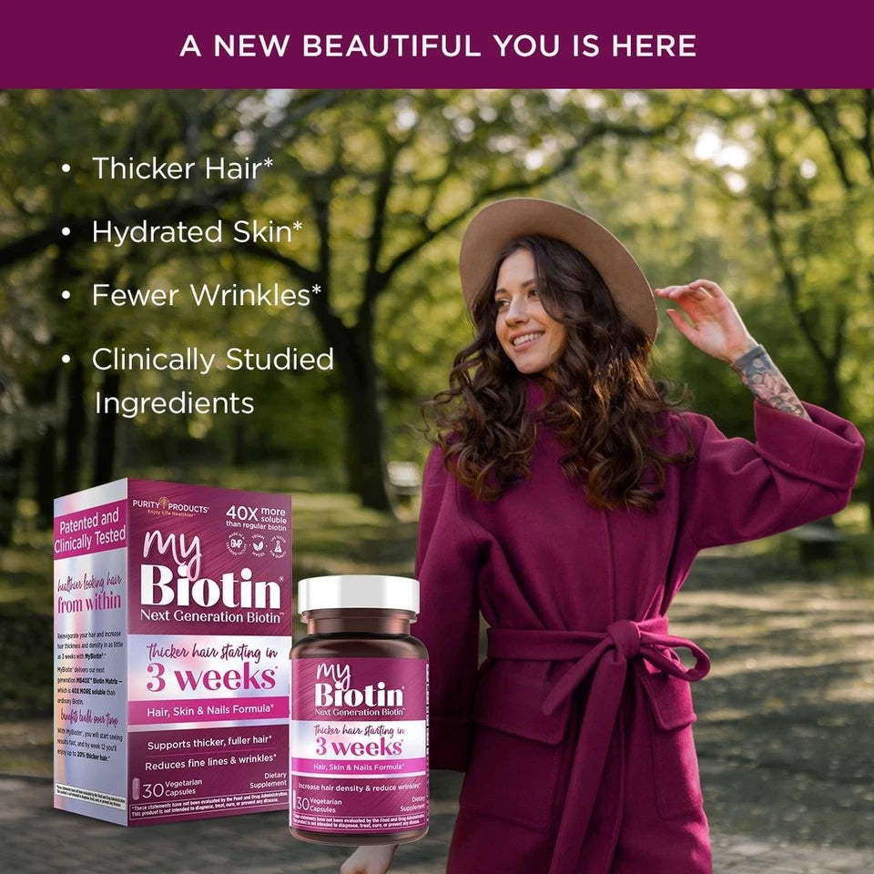 Purity Products MyBiotin ProClinical – Thicker Hair Support with MB40X Biotin Matrix & Astaxanthin | 30 Capsules