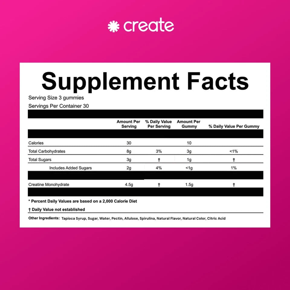 Create Creatine Monohydrate Gummies – Watermelon Flavor | Muscle Strength, Recovery & Focus | 90 Gummies (30 Servings)
