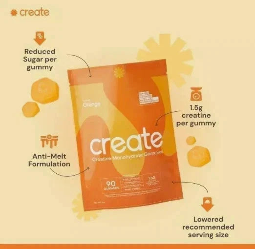 Create Creatine Monohydrate Gummies for Men & Women – Orange Flavor | Strength, Focus & Recovery | 90 Count